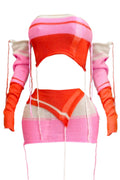 NC2017A Colorblock Distressed Knit Two-Piece Set: PINK MULTI / S-M-L (2-2-2)