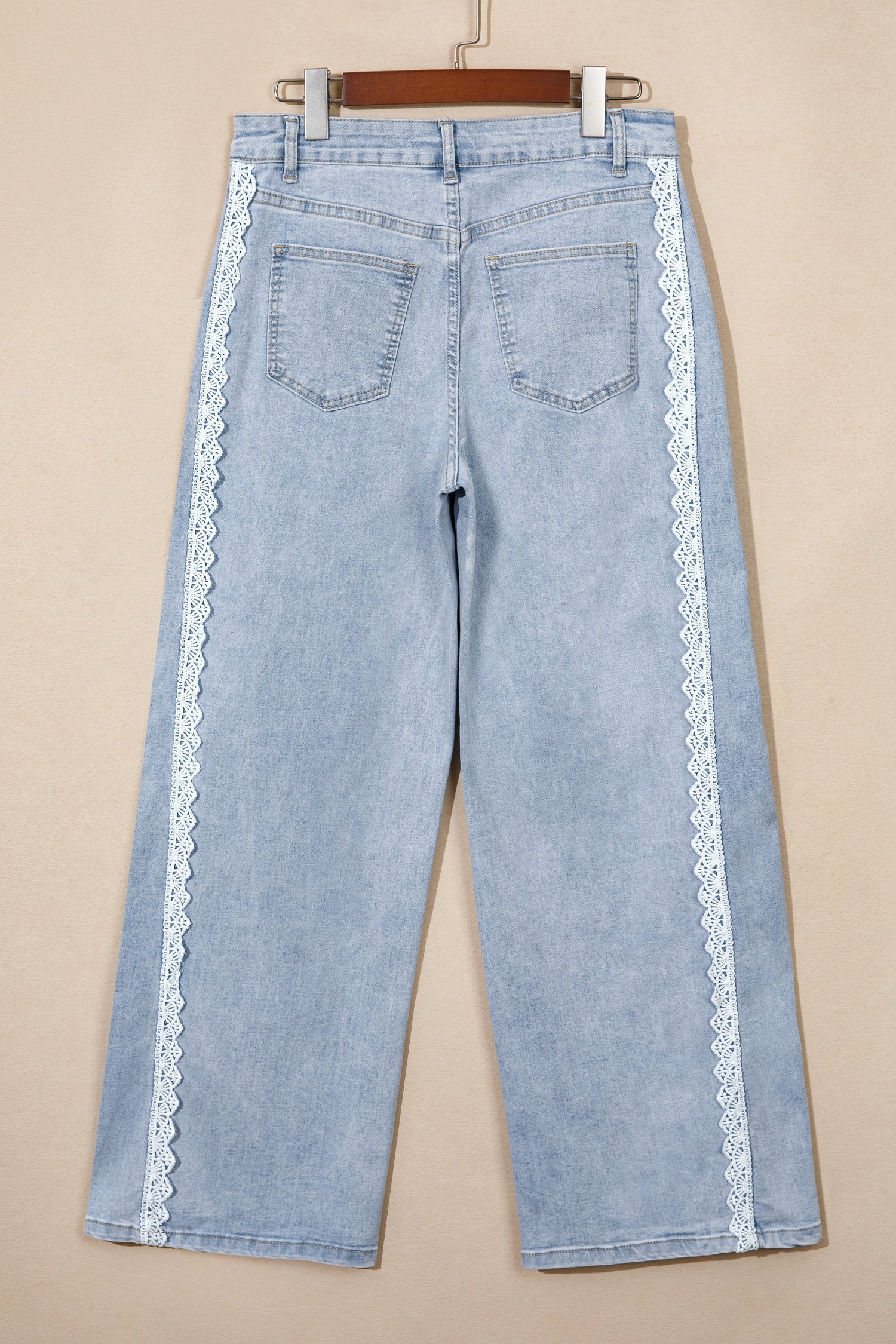 Lace Trim Side Stripe Straight Leg Jeans