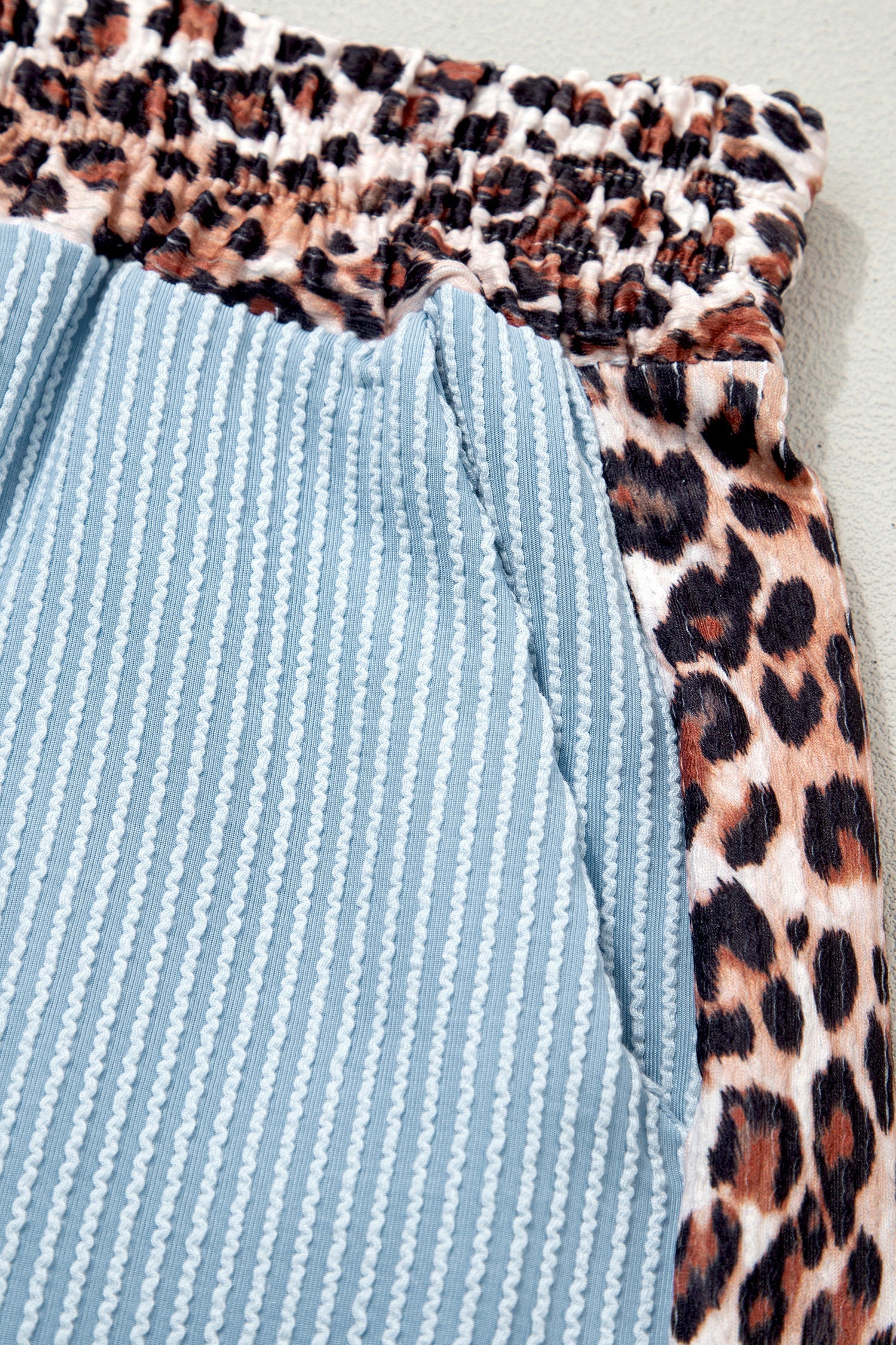 Leopard Trim Corded Top & Shorts Set