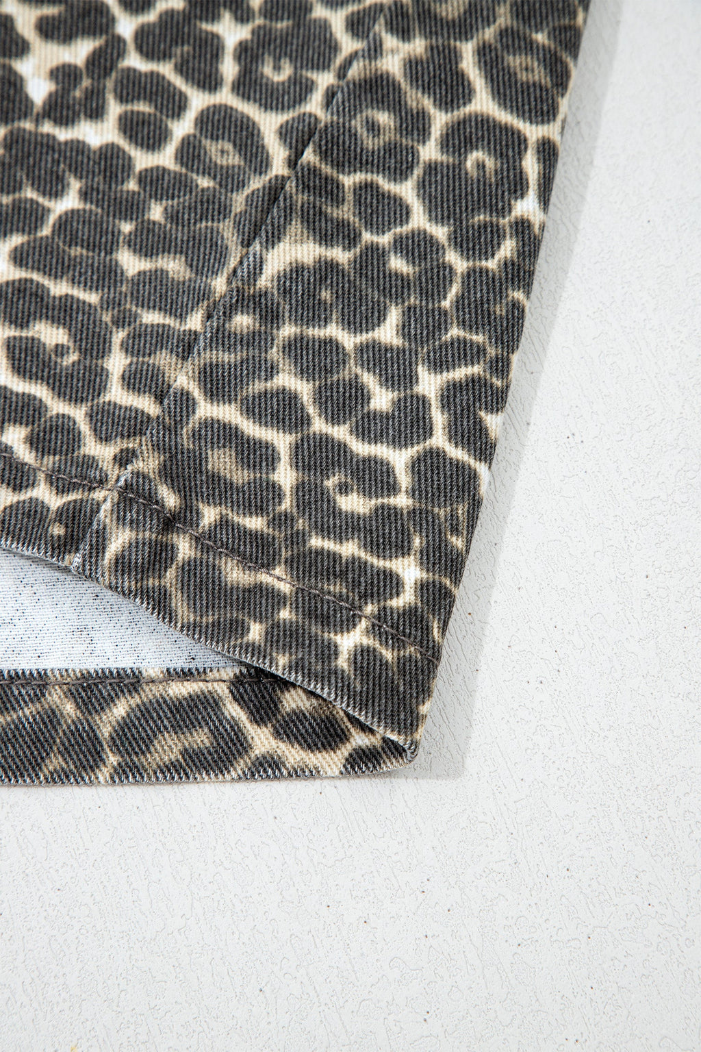 Leopard Denim Short Sleeve Button Up Cropped Shirt