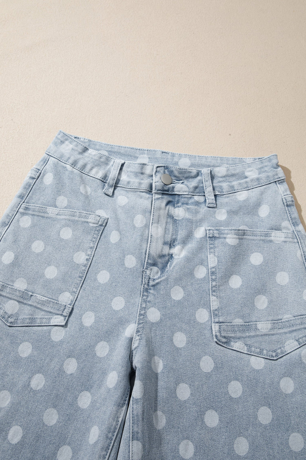Polka Dot Denim Raw Hem Barrel Jeans