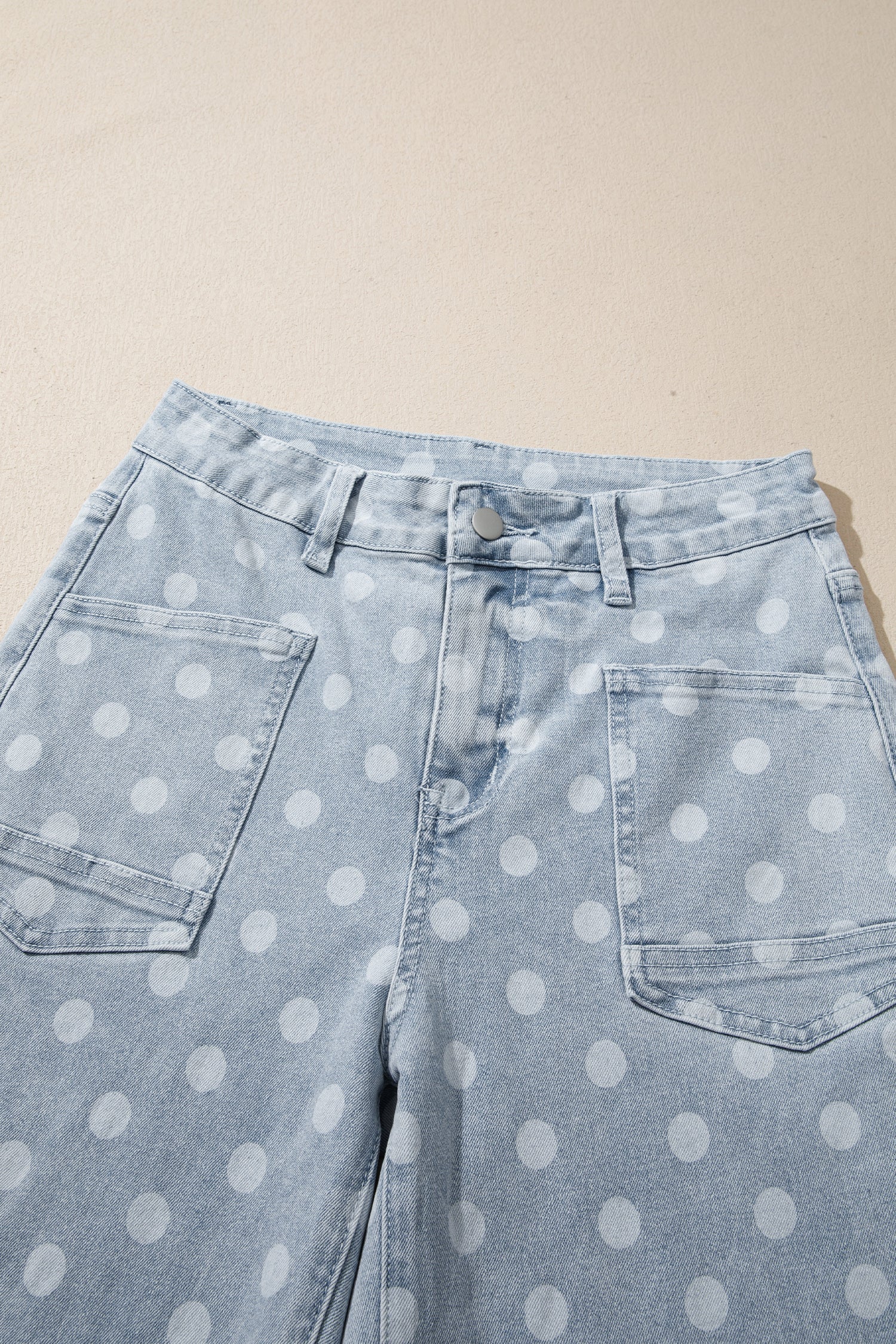 Polka Dot Denim Raw Hem Barrel Jeans
