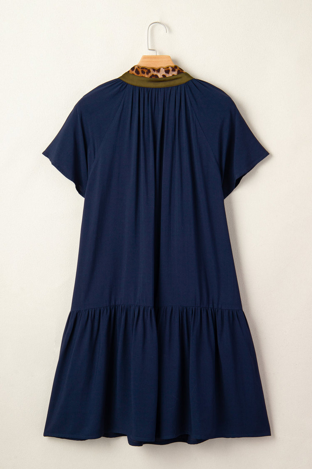 Leopard Contrast Trim Short Sleeve Drop Waist Dress