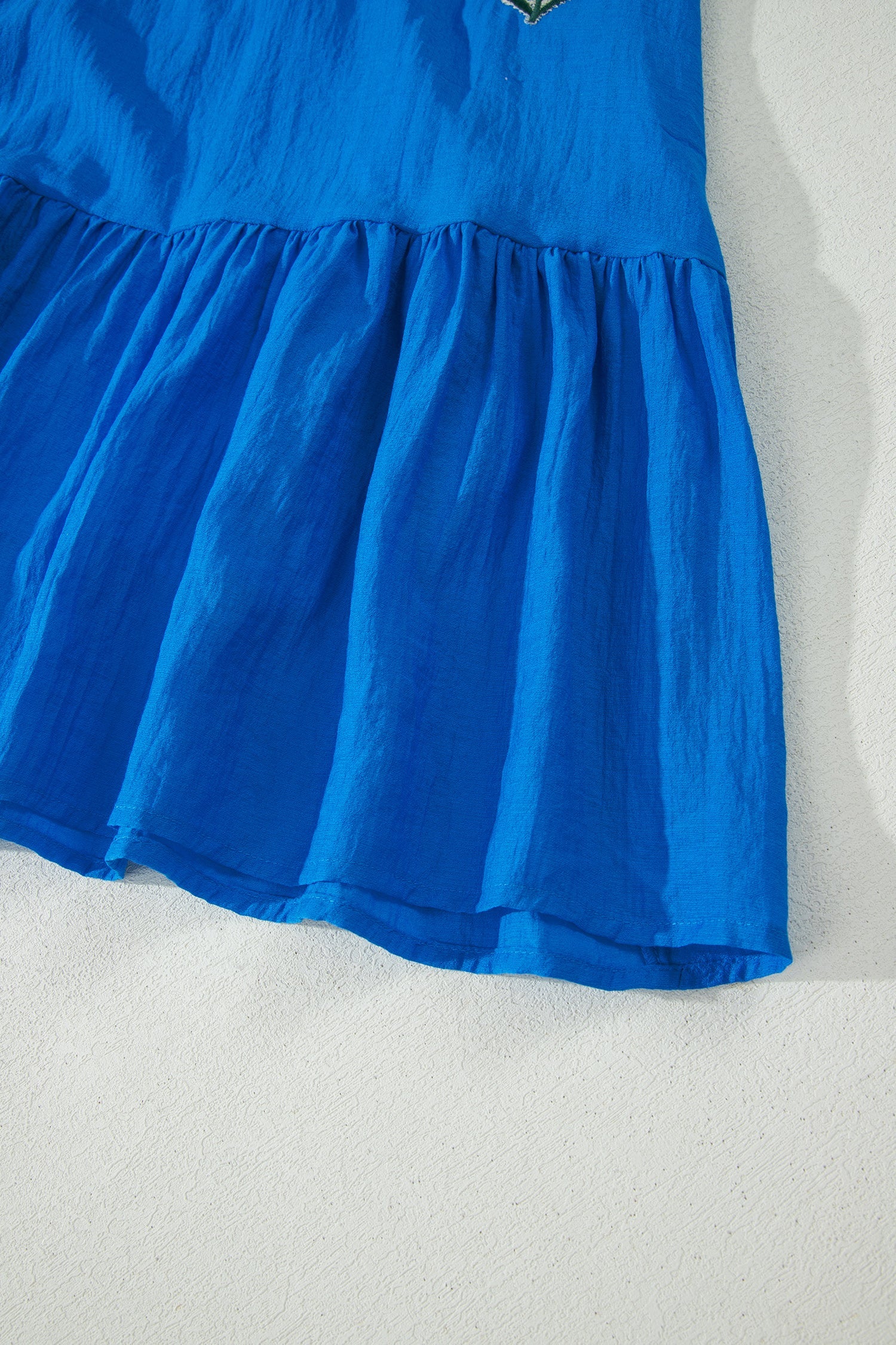 Flower Embroidered Puff Sleeve Ruffle Hem Dress