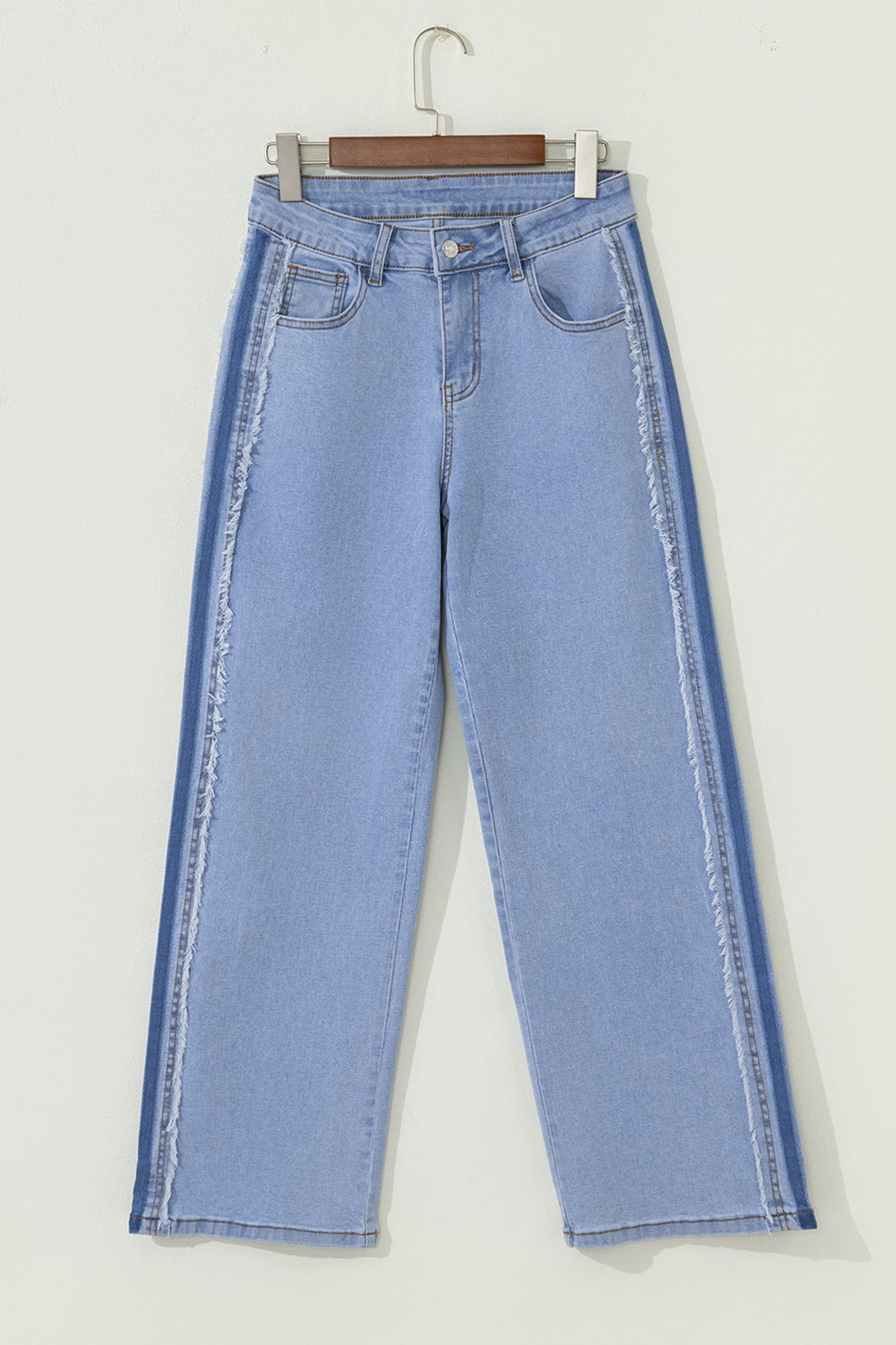 Denim Frayed Raw Edge Stripe Side Panel Jeans