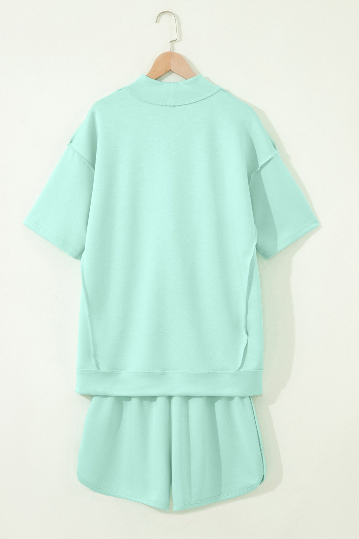 Solid Exposed Seam Mock Neck Tee & Shorts Set