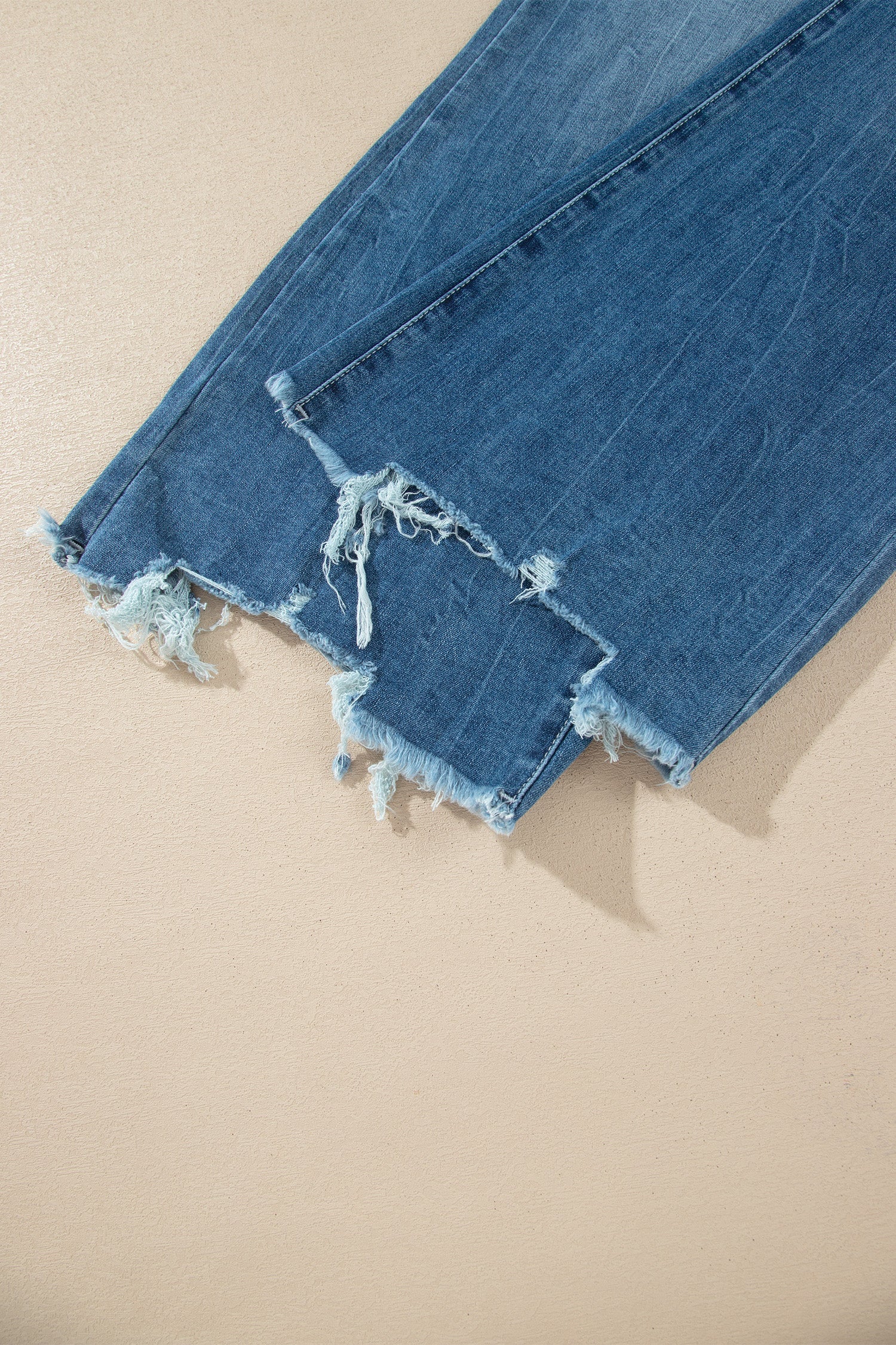 Denim High Waist Frayed Hem Flare Jeans