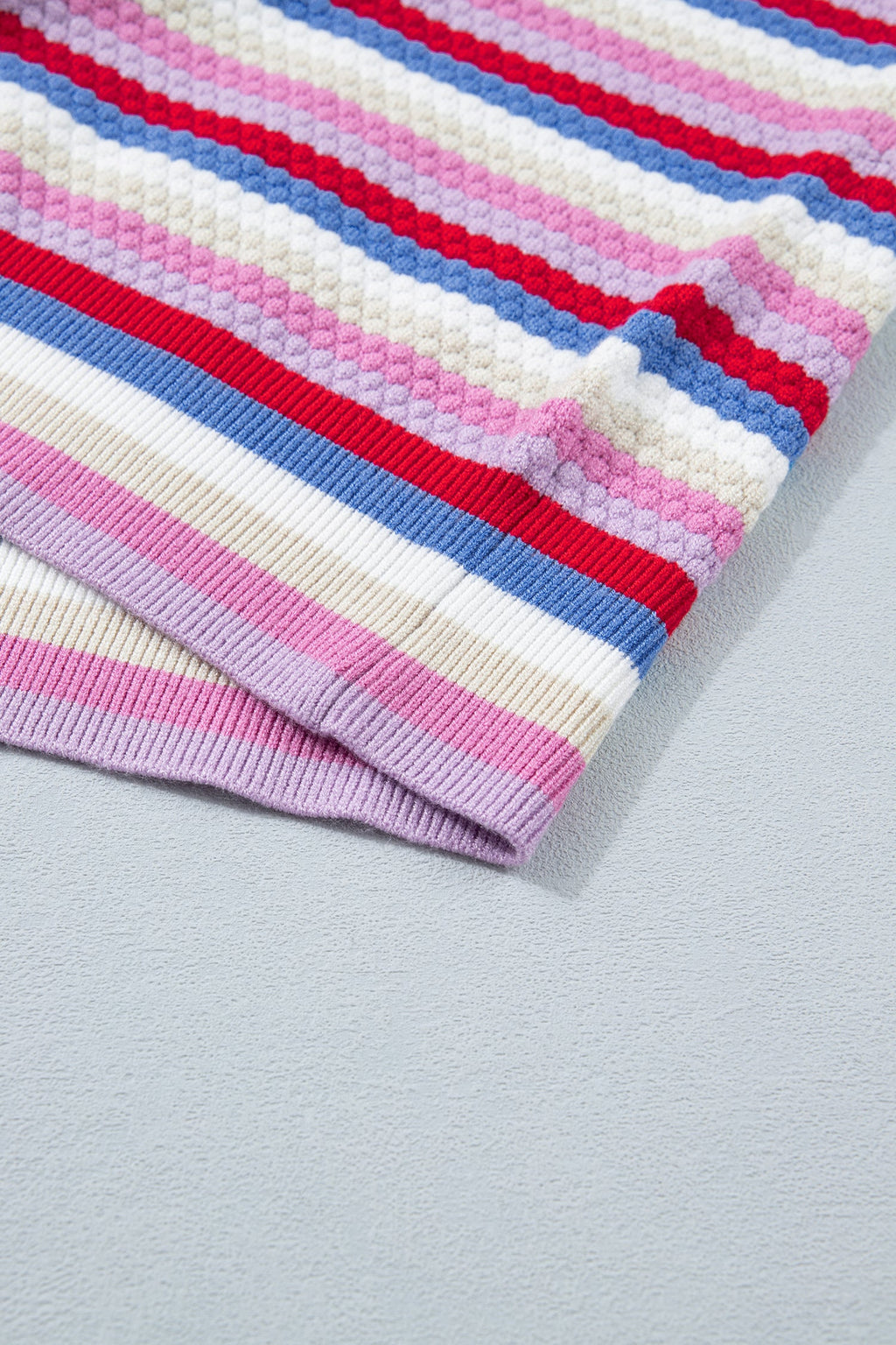 Stripe Textured Knit Short Sleeve Sweater