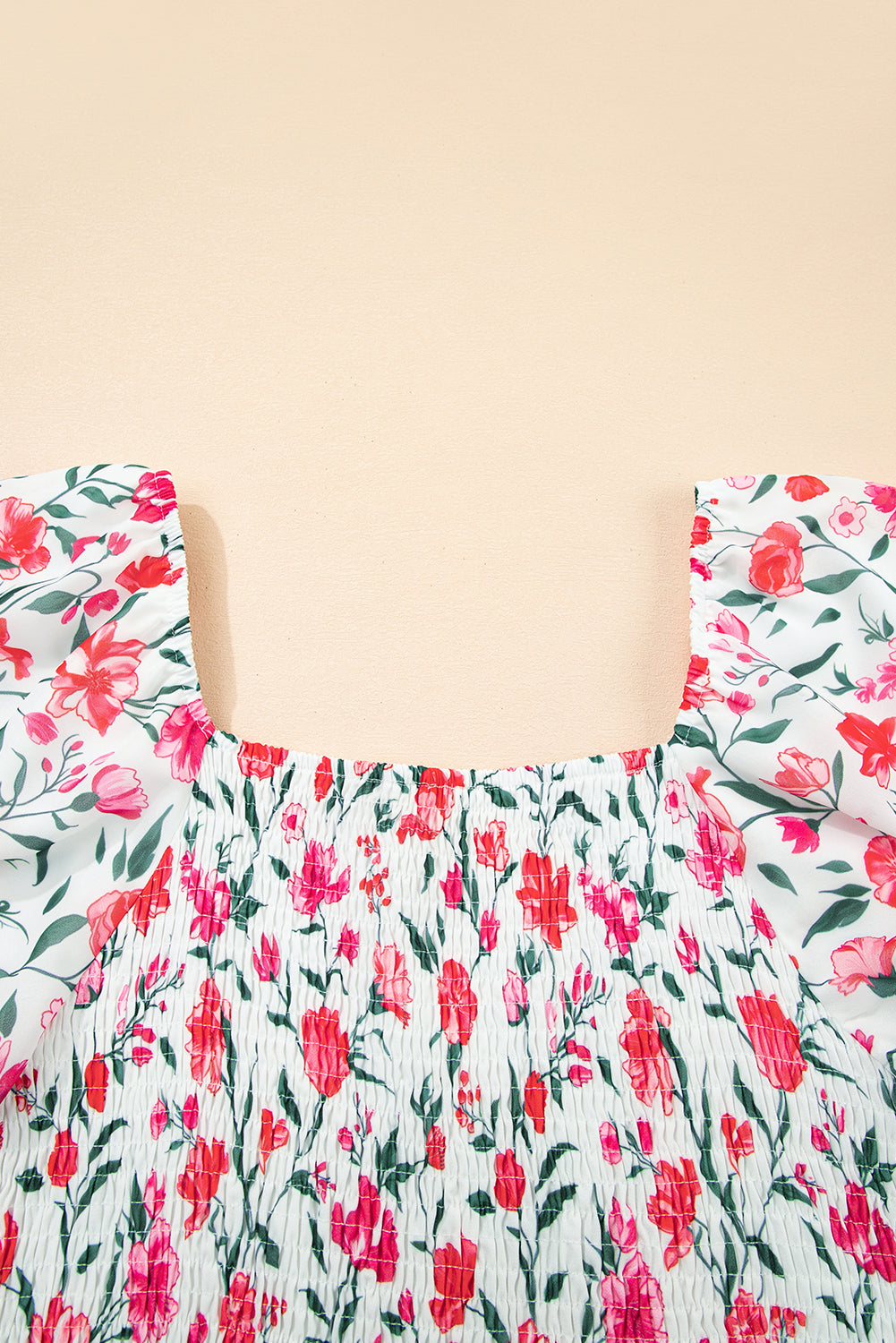 Floral Puff Sleeve Square Neck Tiered Dress