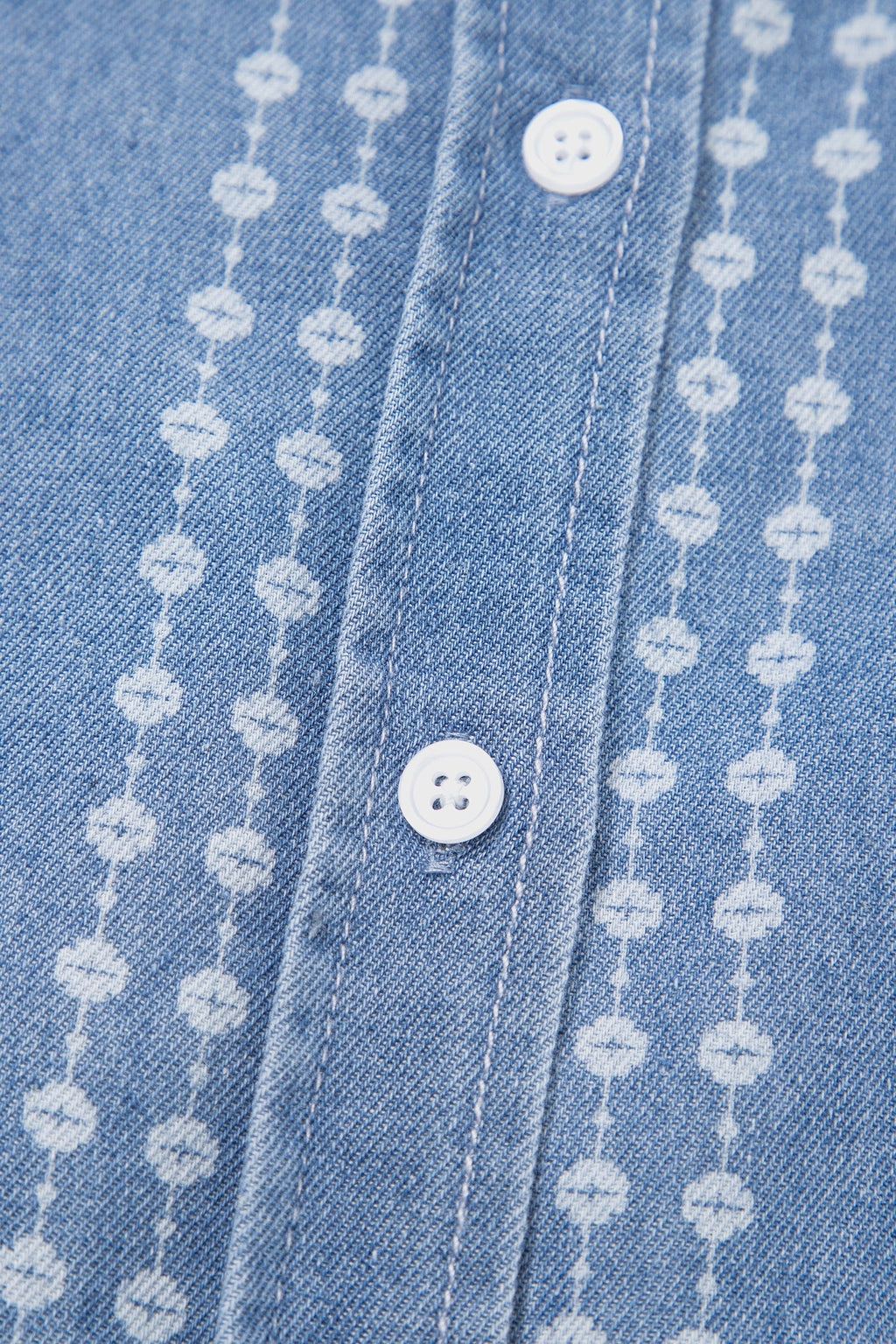 Floral Stripe Denim Buttoned Long Sleeve Shirt
