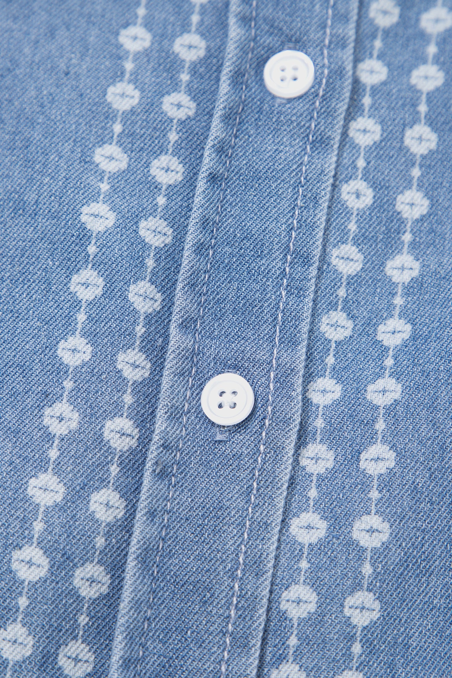 Floral Stripe Denim Buttoned Long Sleeve Shirt