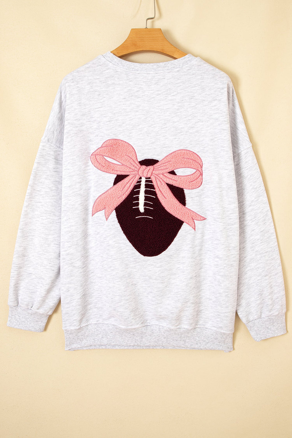 Football Bow Embroidered Patch Long Sleeve Sweatshirt