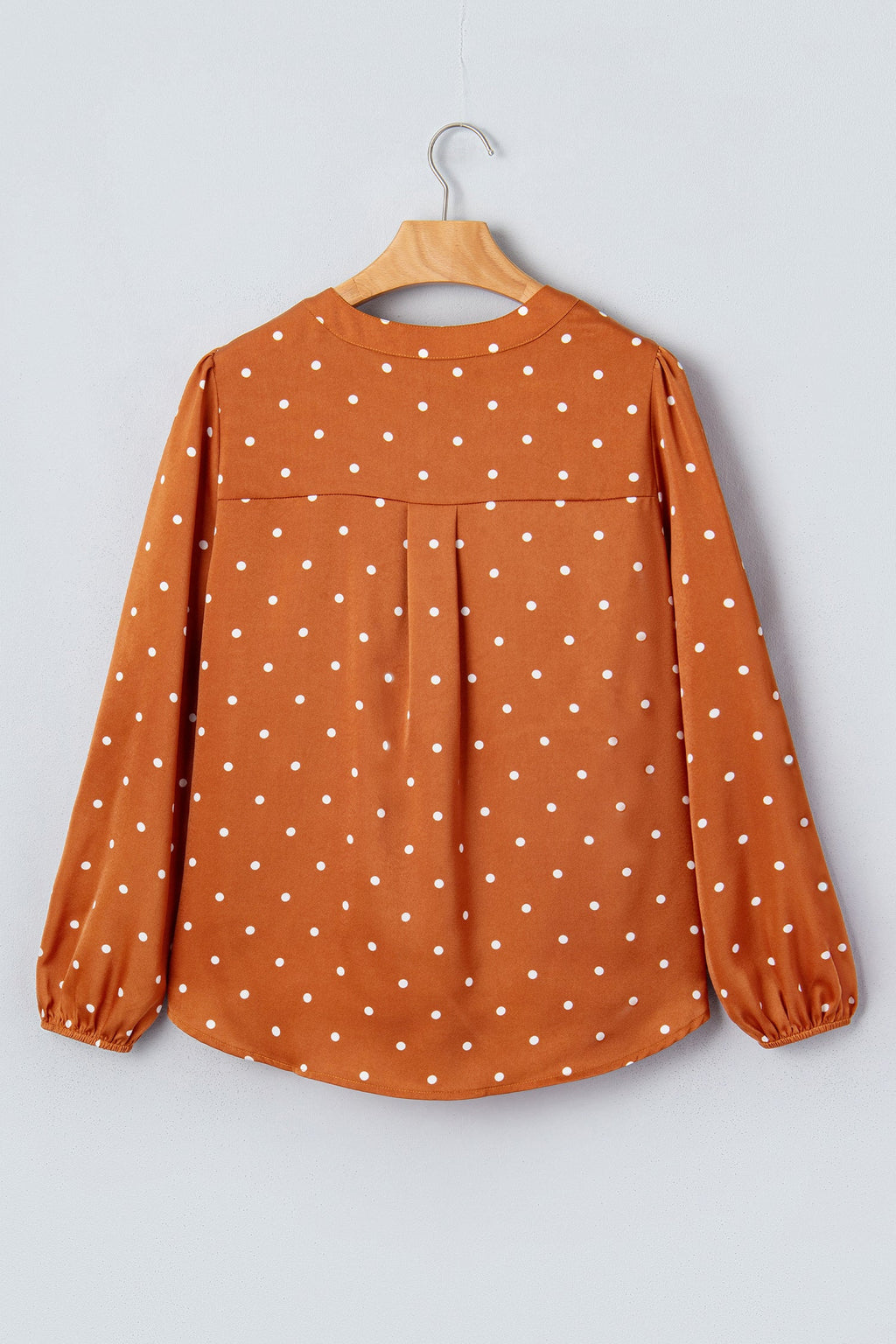 Polka Dot Half Button V-Neck Long Sleeve Blouse
