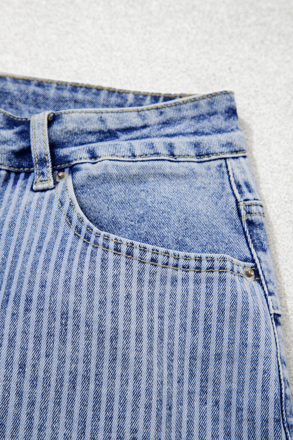 Stripe Denim Paisley Patchwork Raw Hem Shorts