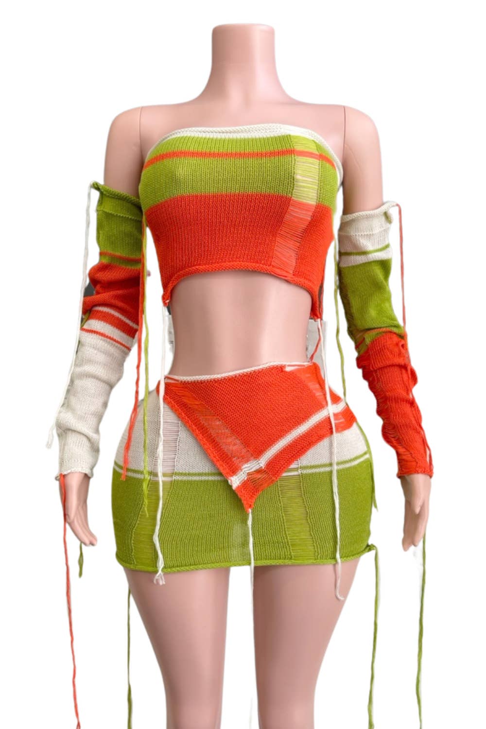 NC2017A Colorblock Distressed Knit Two-Piece Set: PINK MULTI / S-M-L (2-2-2)