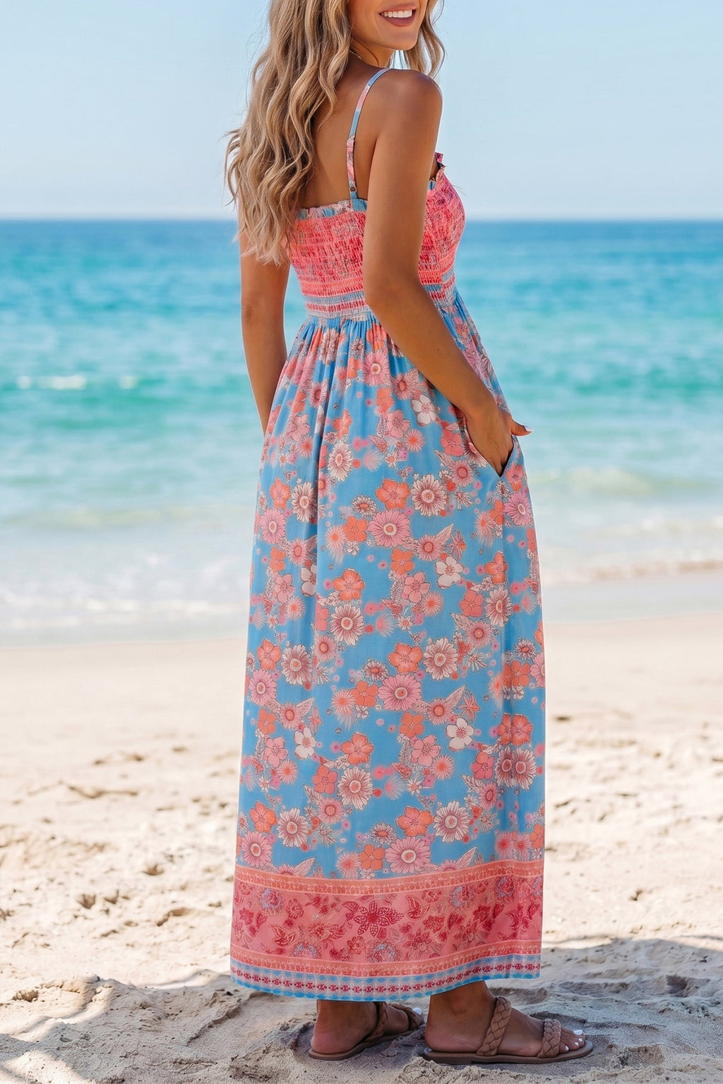 Boho Floral Spaghetti Strap Vacation Maxi Dress