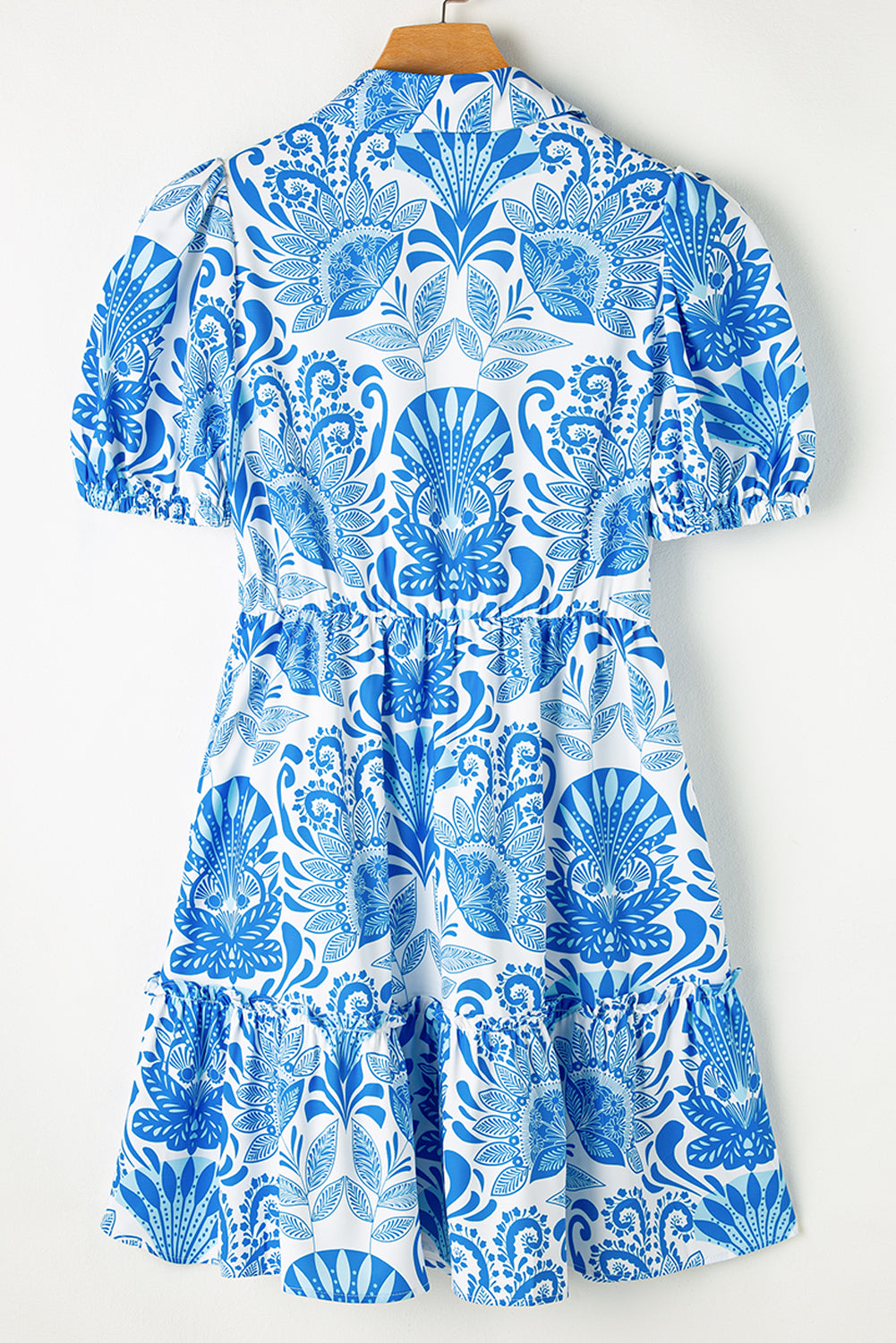 Floral Half-Button Front Collared Ruffle Mini Dress