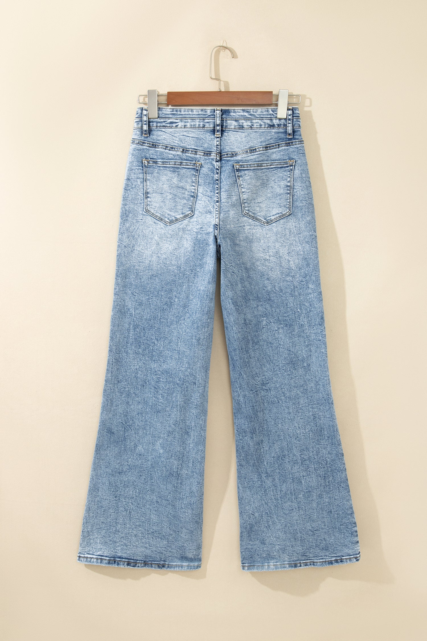 Denim Acid Wash Pockets Flare Jeans