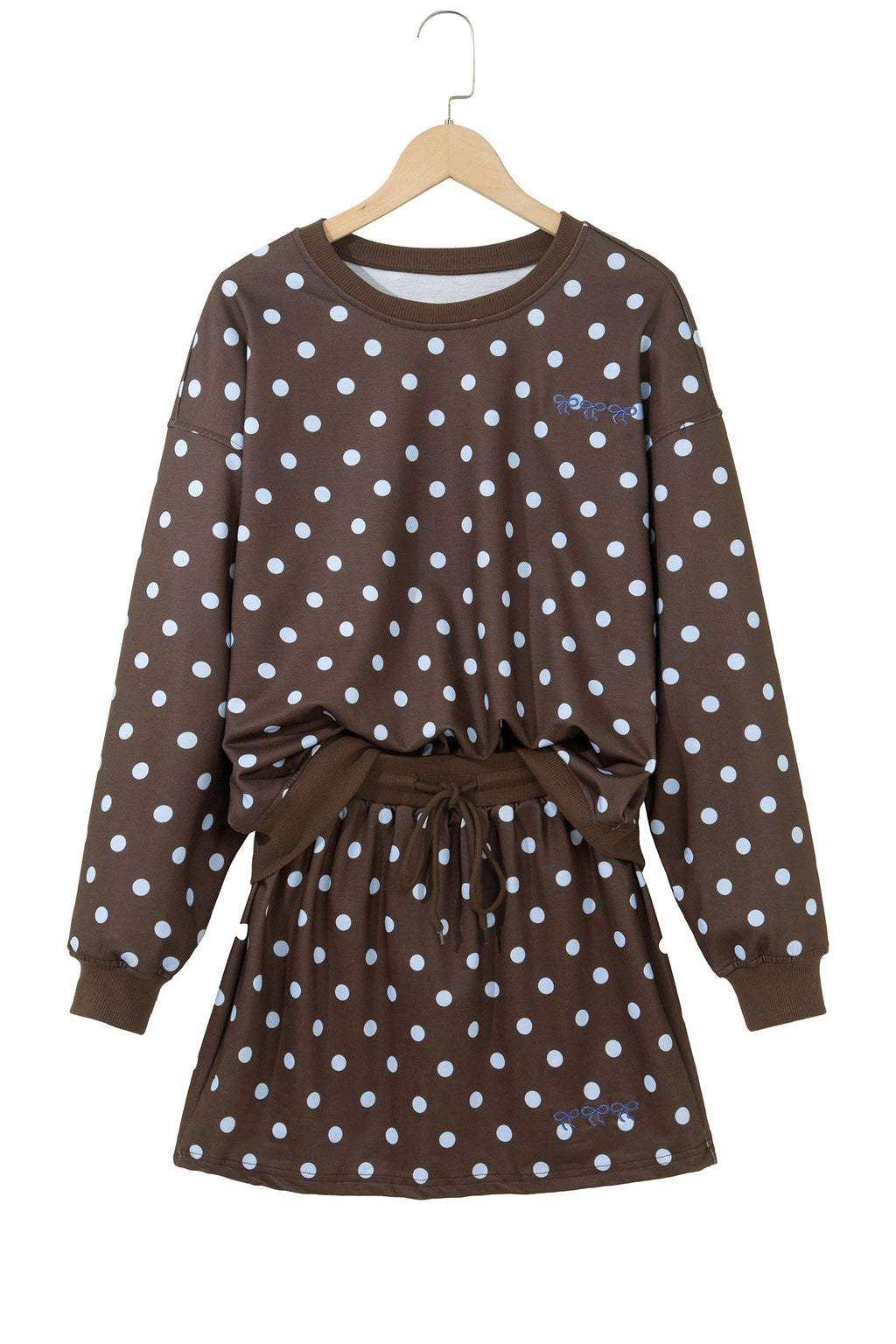 Polka Dot Long Sleeve Pullover & Bow Skort Set