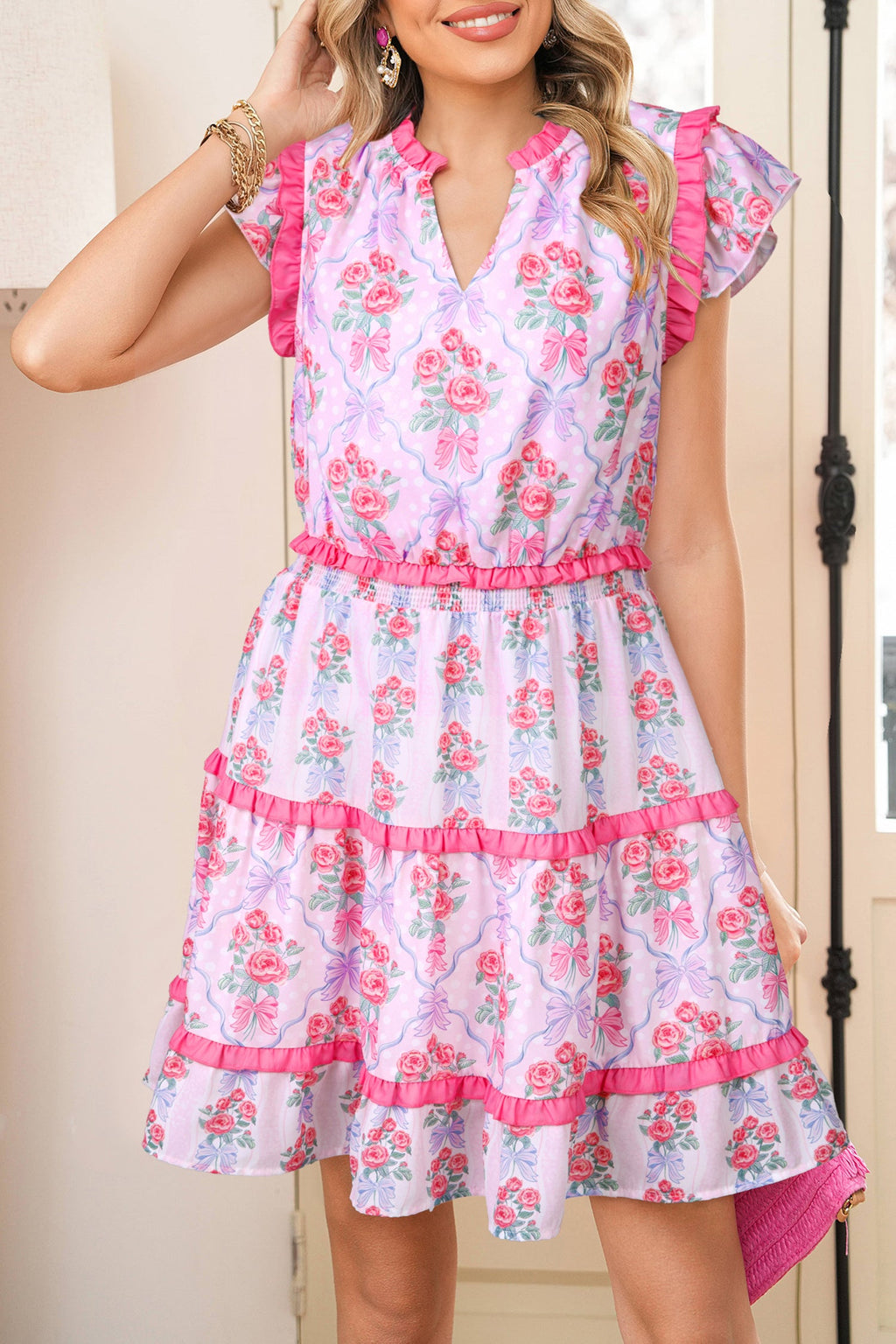 Floral Ruffle Tiered Sleeveless Mini Dress