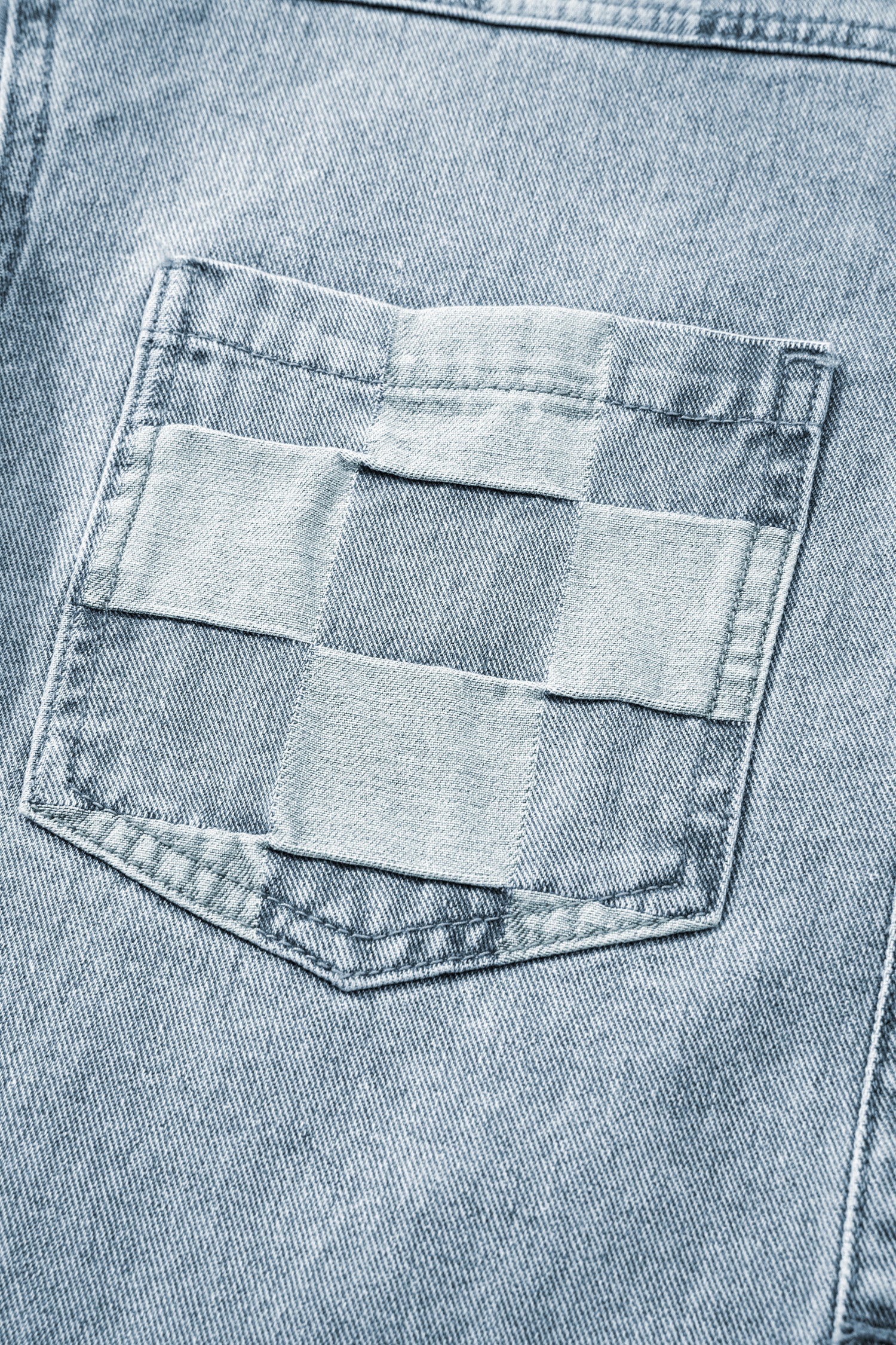 Checker Patchwork Denim Buttoned Jacket