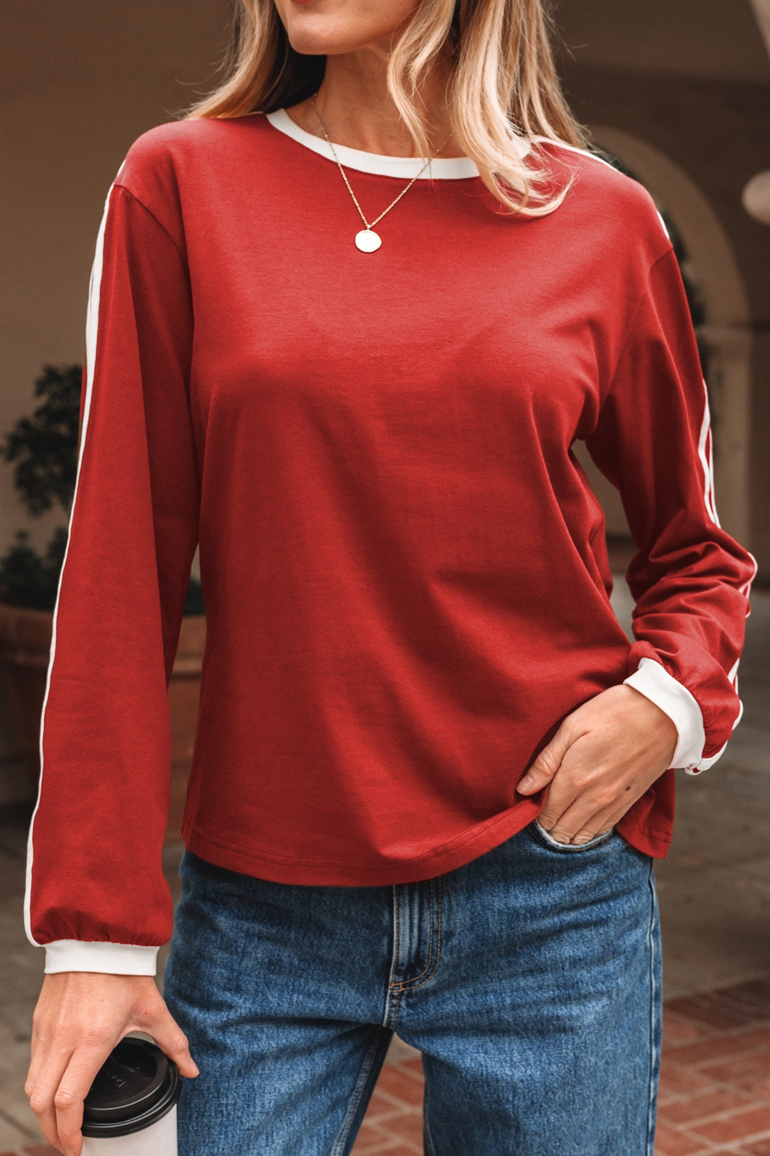 Varsity Stripe Crew Neck Long Sleeve Top