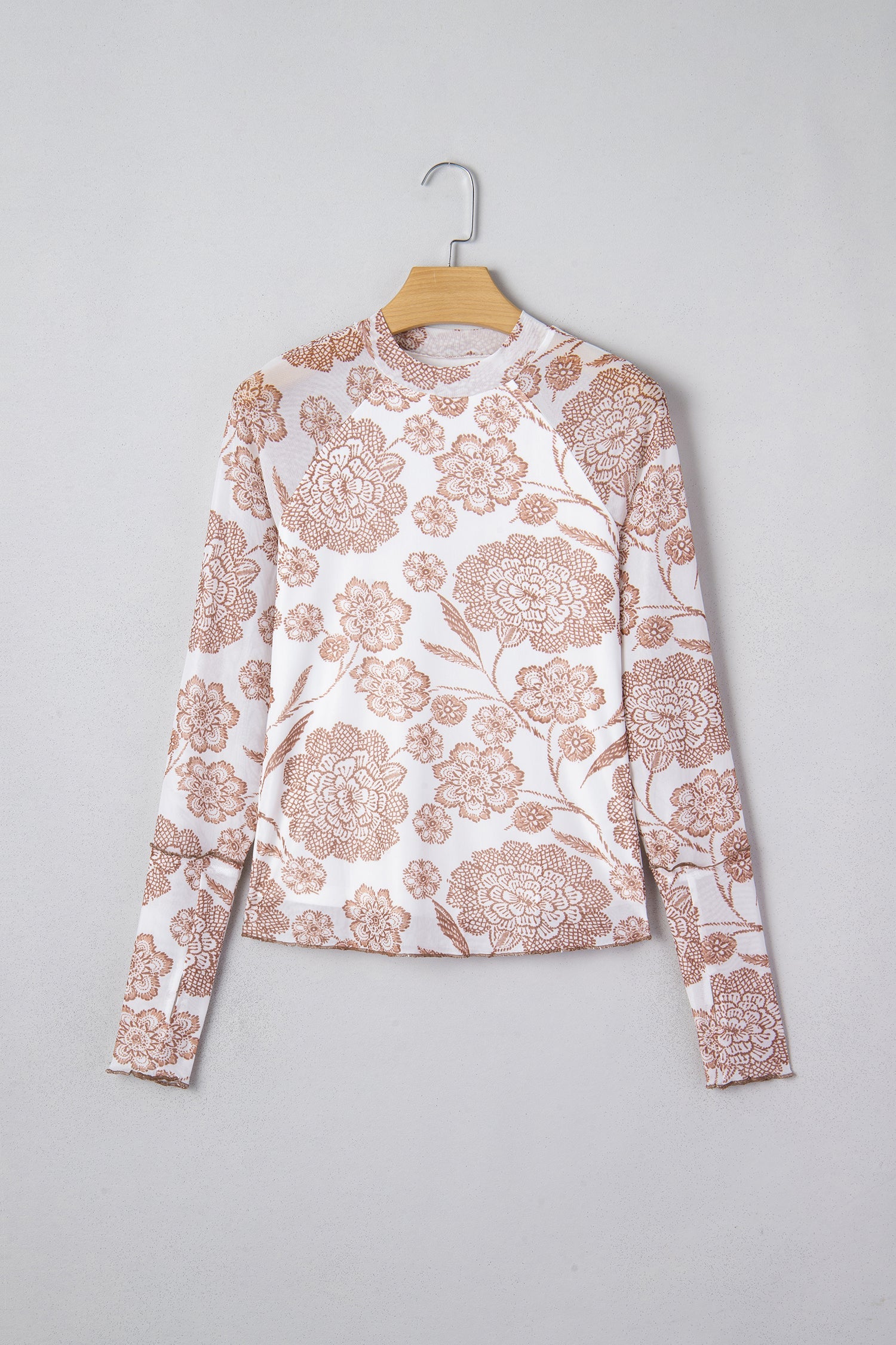 Floral Mesh Thumbhole Long Sleeve Top