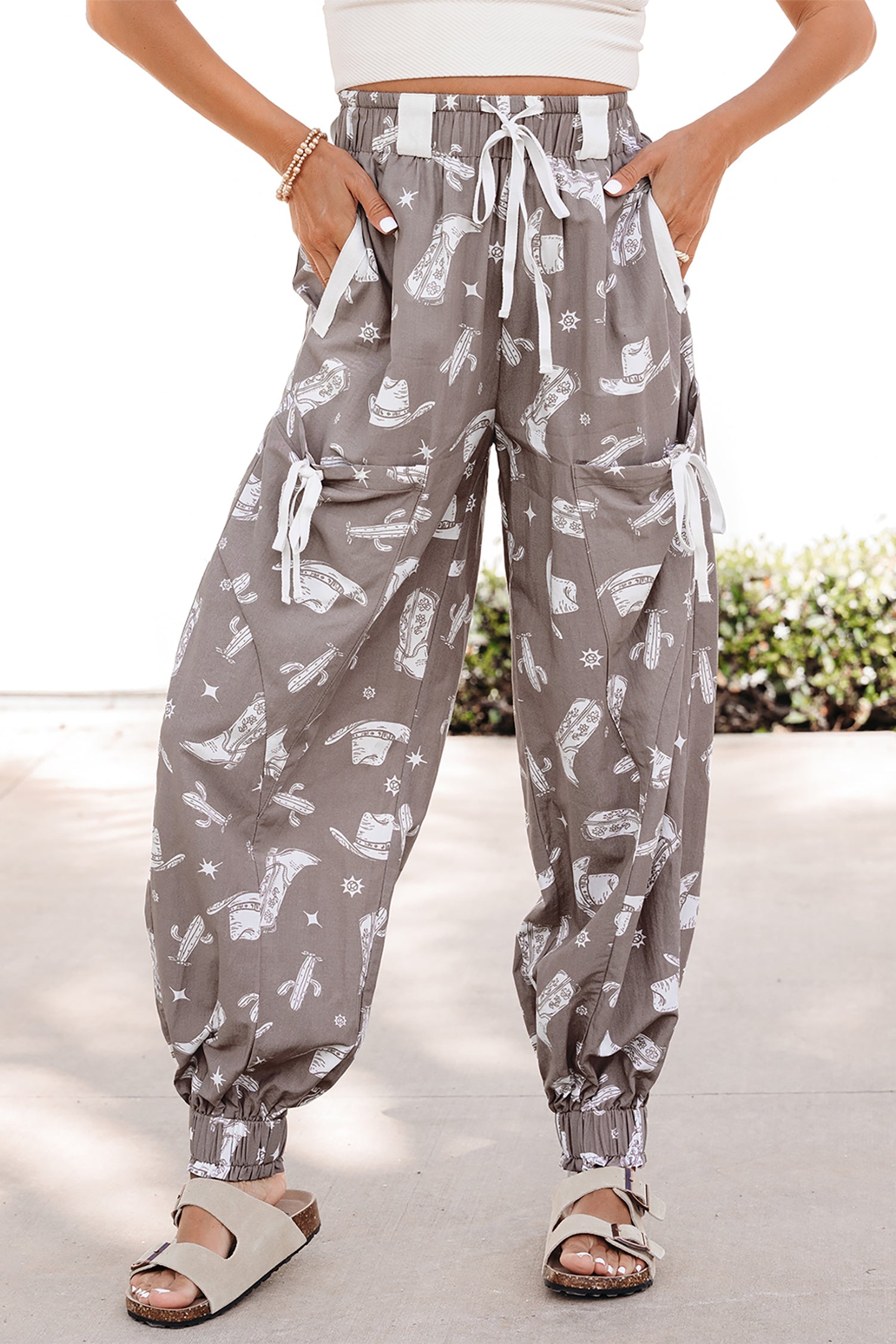 Western Cactus Cowgirl Drawstring Jogger Pants