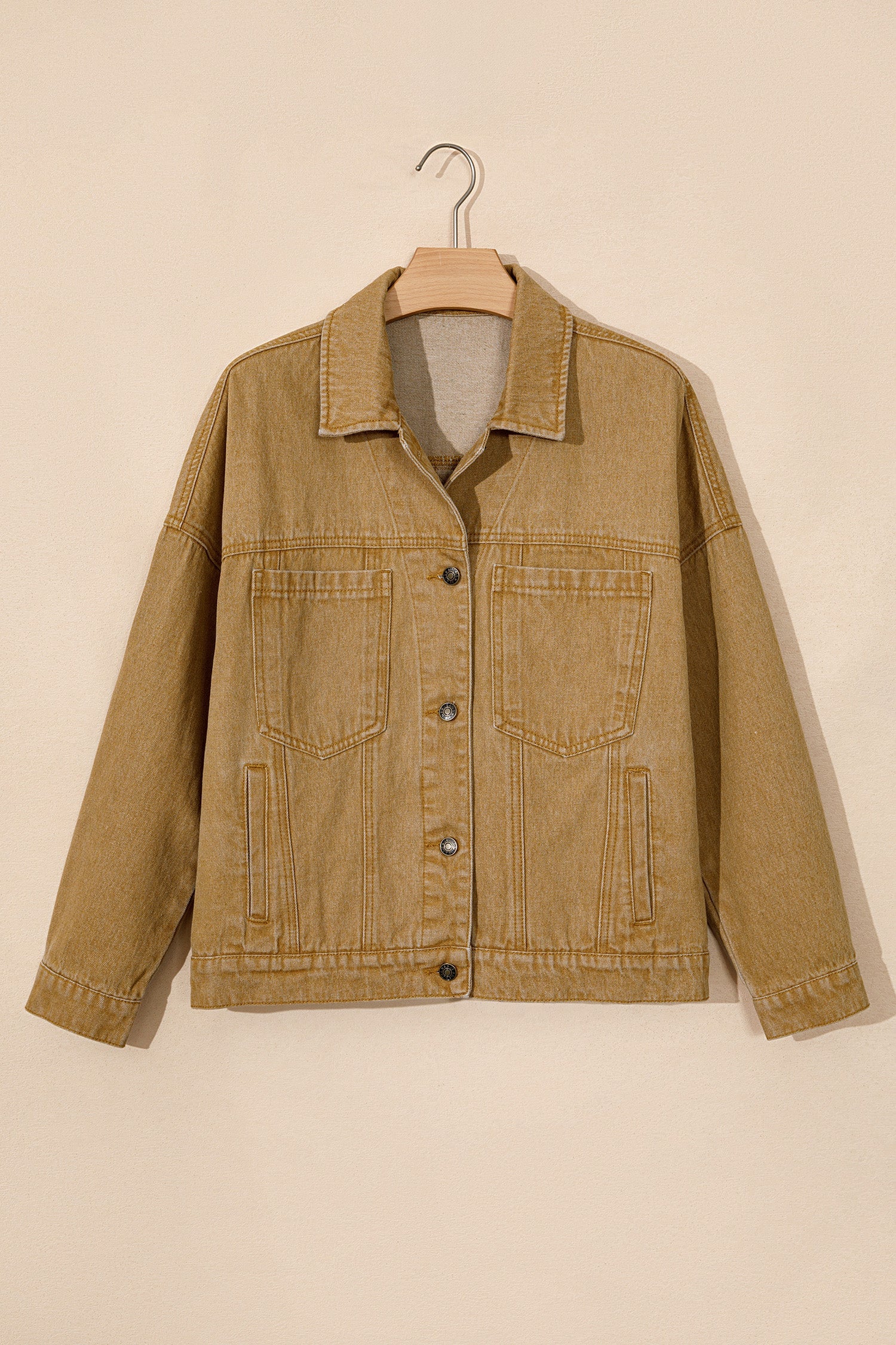 Solid Denim Long Sleeve Buttoned Collar Jacket