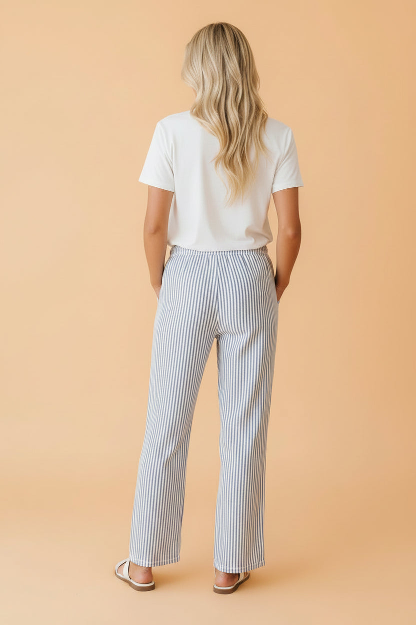 Stripe Drawstring Elastic Waist Wide Leg Pants