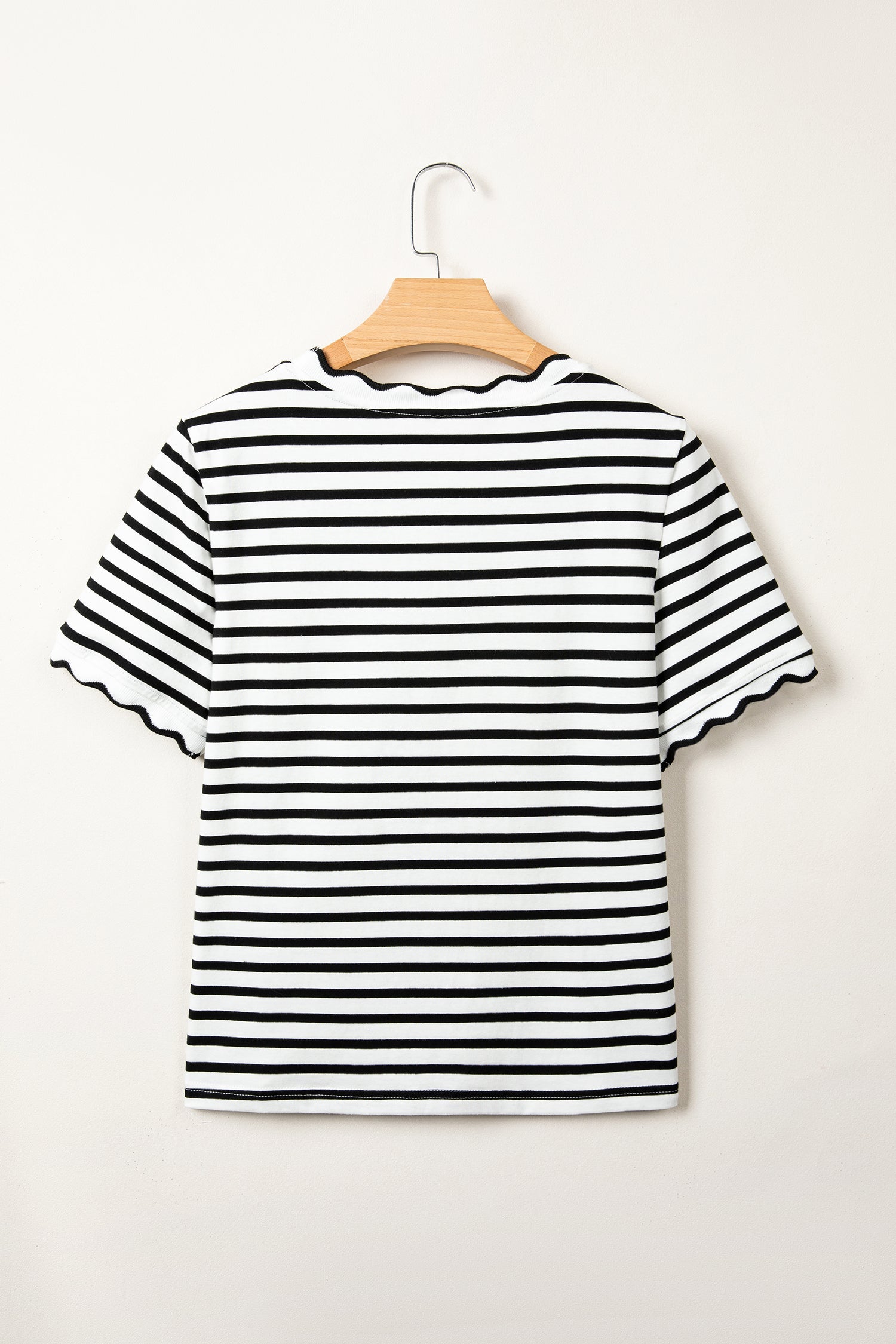 Stripe Scalloped Trim Round Neck T-Shirt