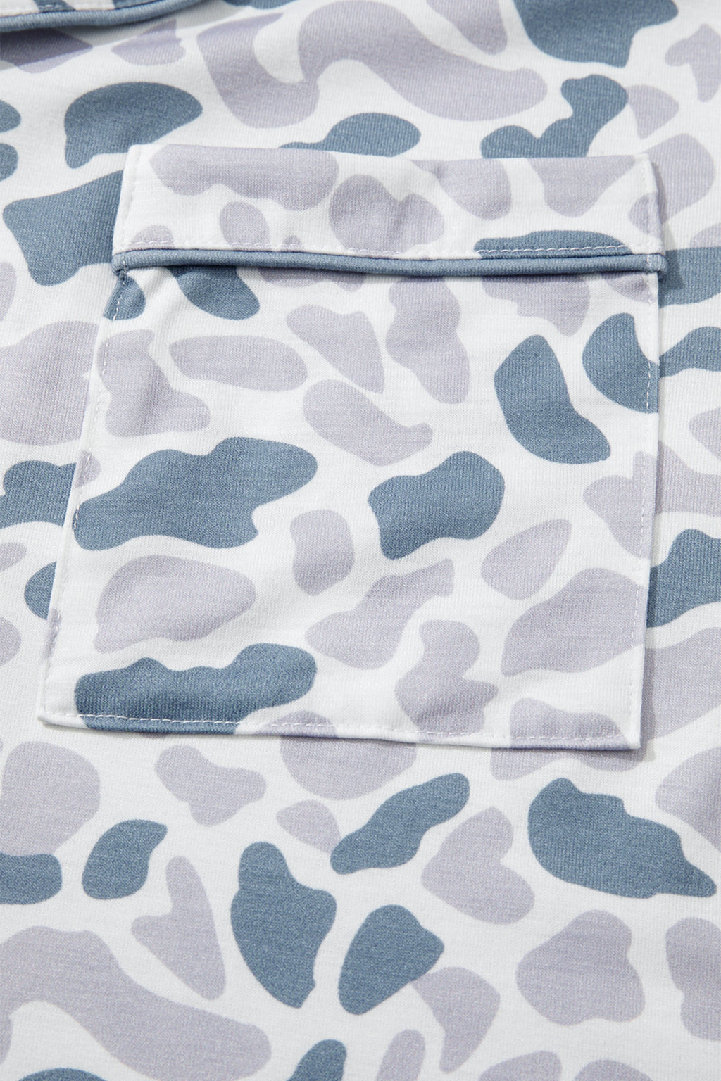 Camo Lapel Shirt & Drawstring Shorts Pajama Set