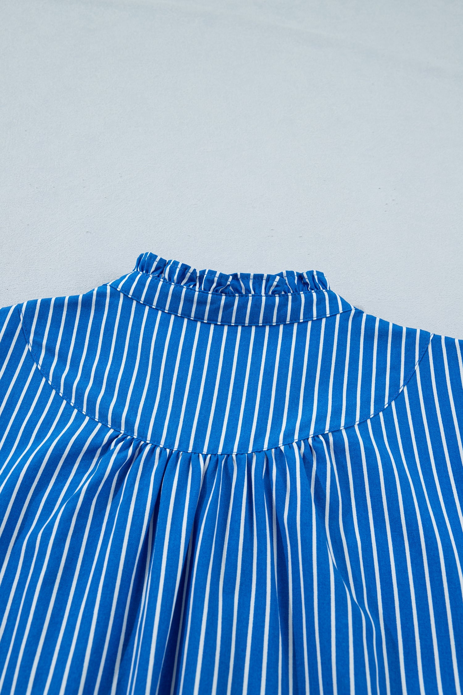 Stripe Ruffle Puff Sleeve Button Front Blouse