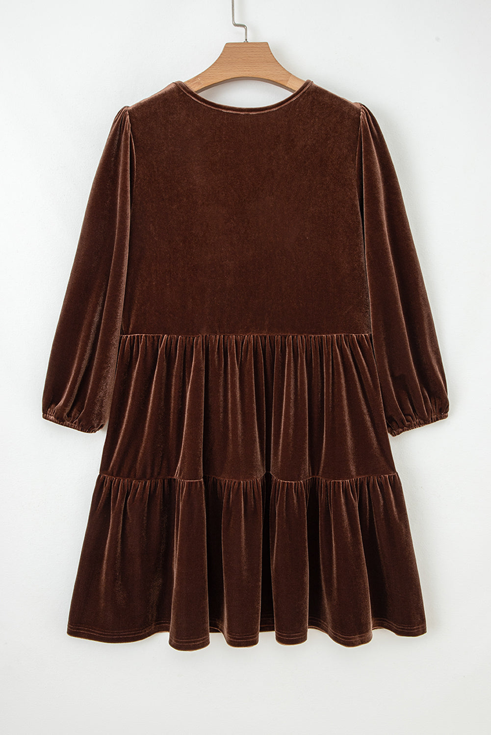 Velvet V-Neck Long Sleeve Tiered Mini Dress