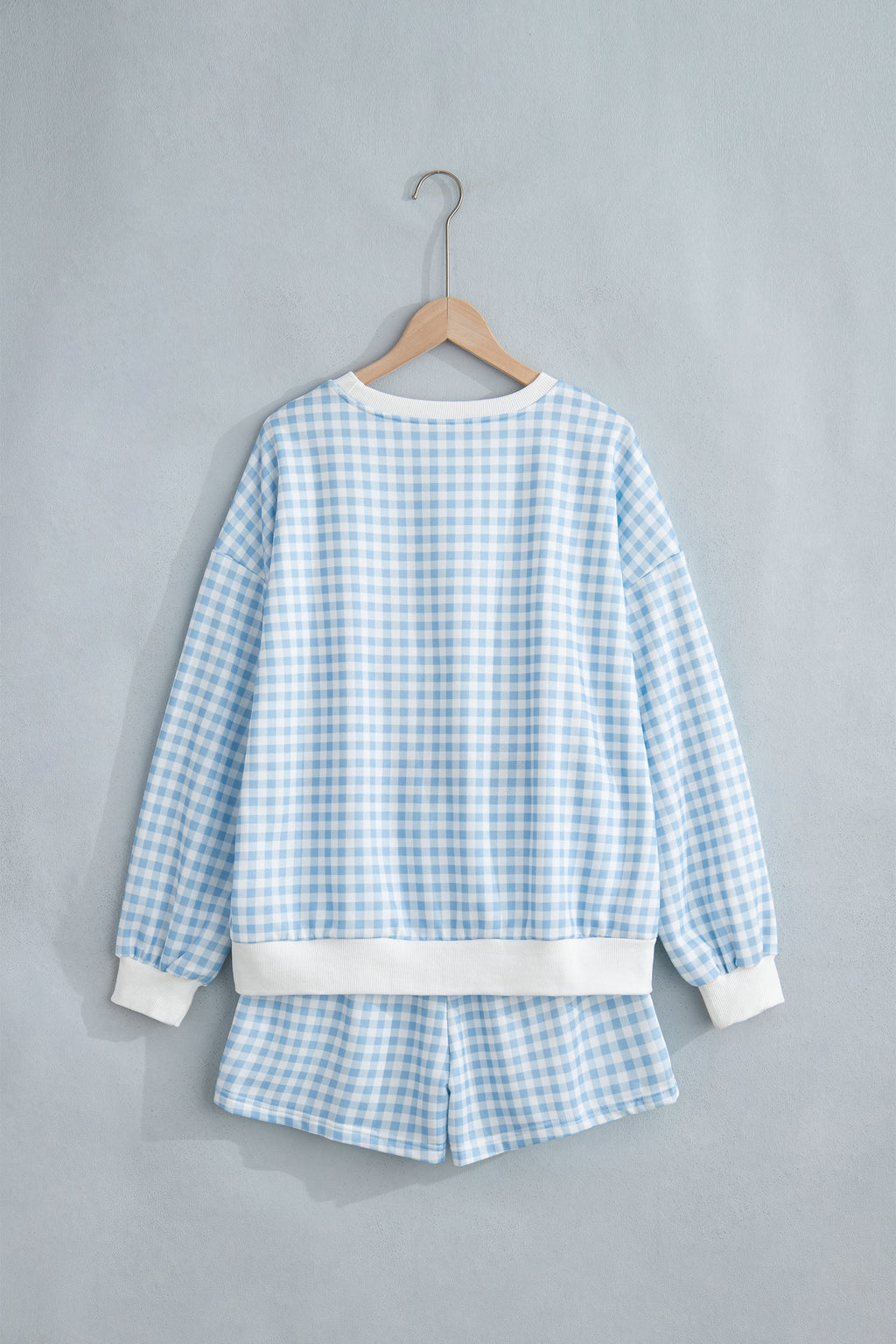 Gingham Contrast Trim Pullover Top & Shorts Set