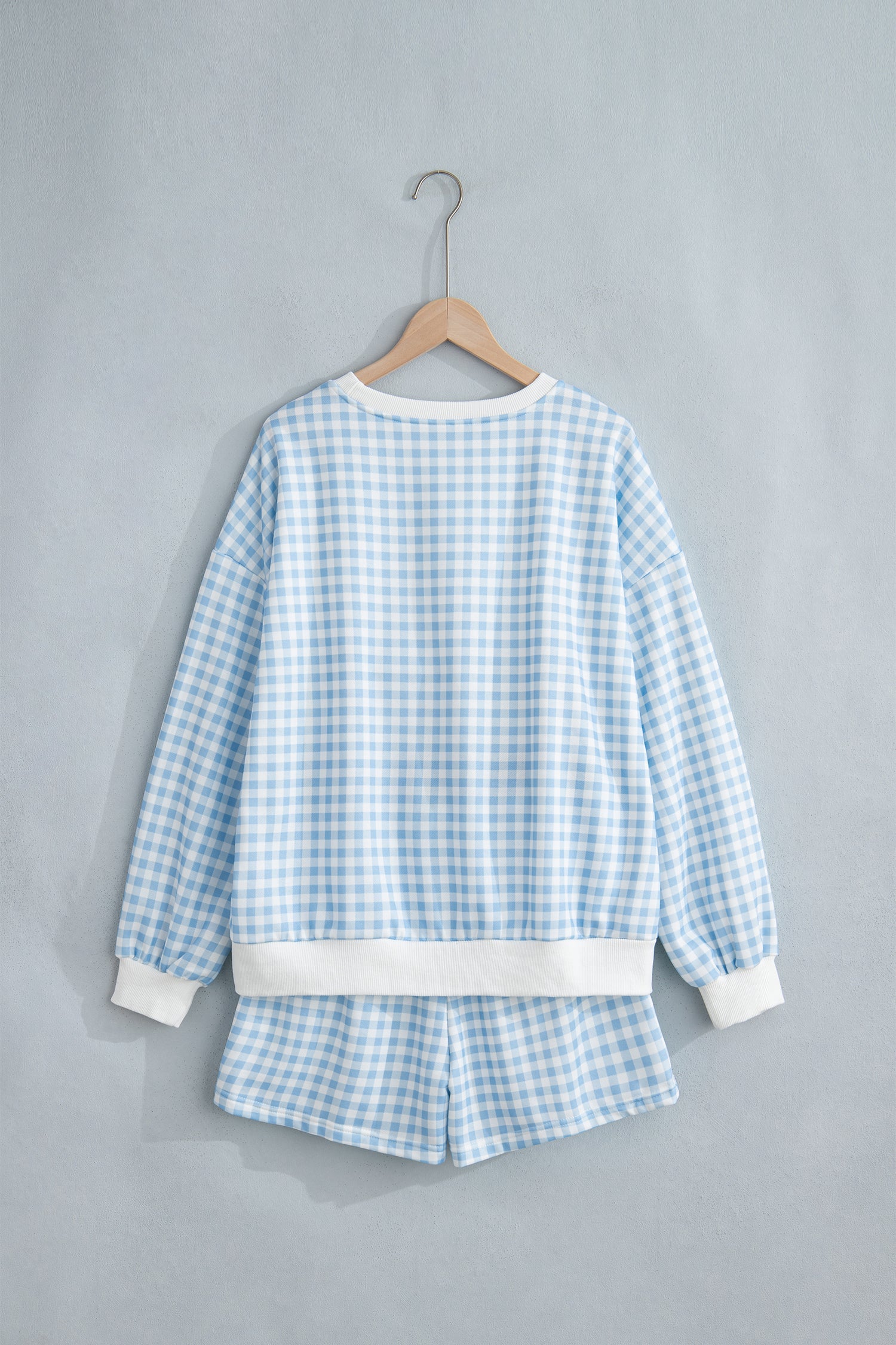 Gingham Contrast Trim Pullover Top & Shorts Set