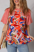 Paisley Geometric Patchwork Puff Sleeve Blouse