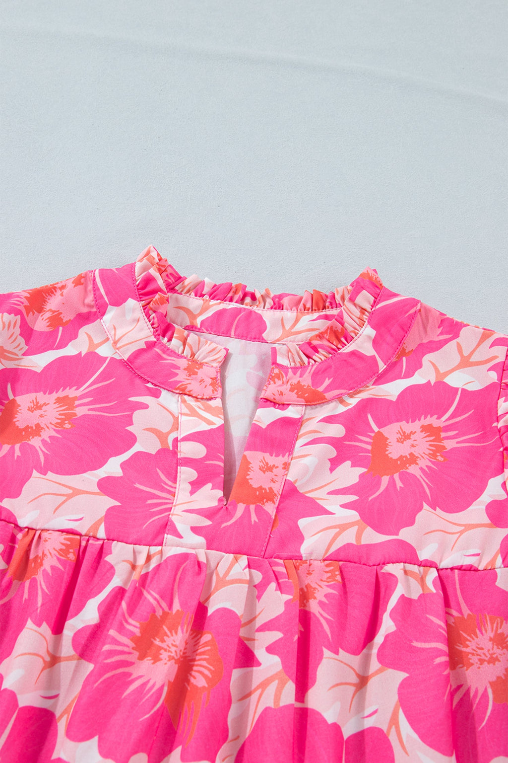 Floral Short Bubble Sleeve V-Neck Blouse