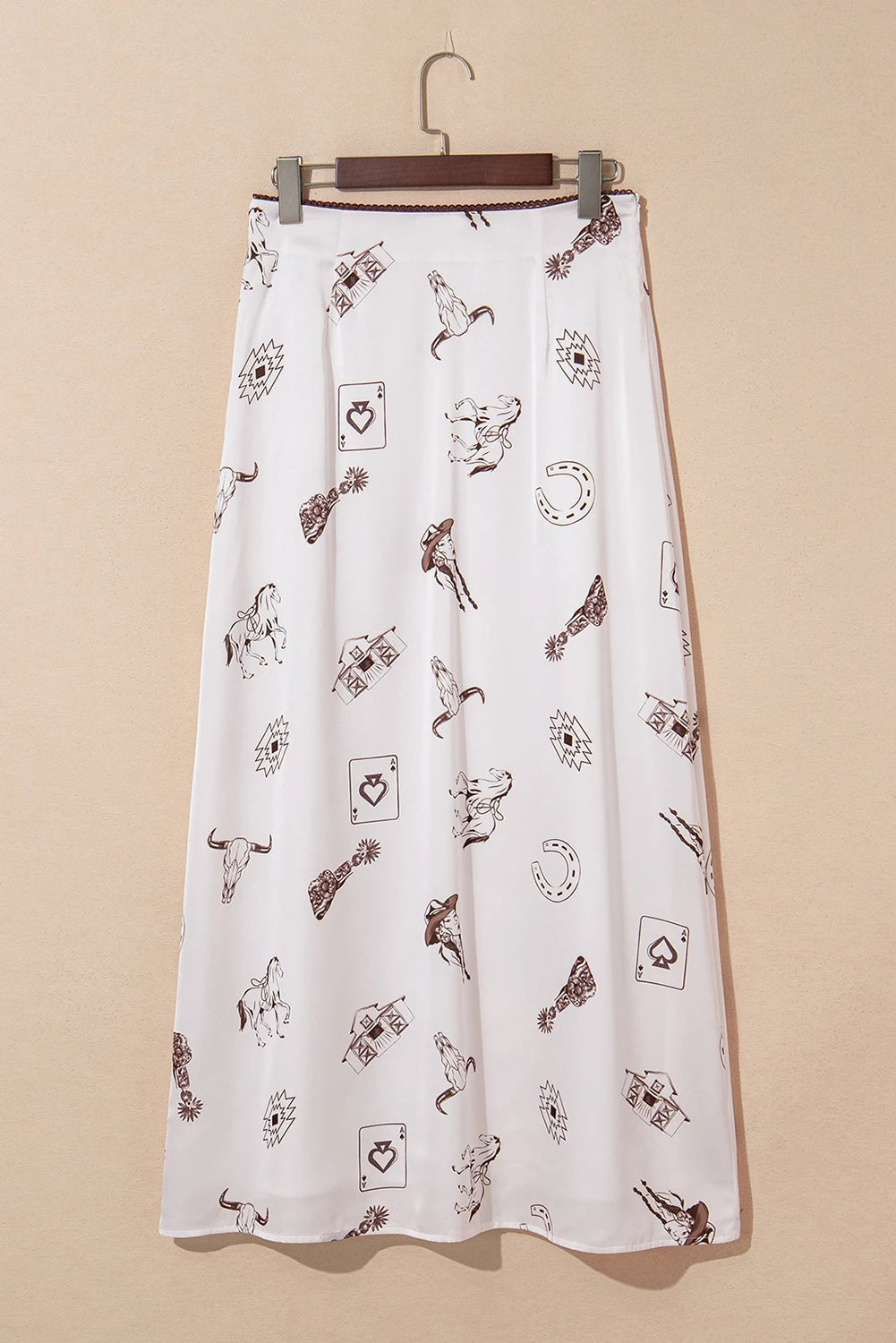Western Lace Trim High Waist Maxi Skirt