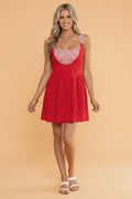 Gingham Patchwork Faux Two Piece Mini Dress