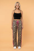 Leopard Tie Waist Contrast Detail Casual Pants