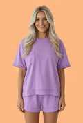 Oversized Raw Edge Patch Pocket Top & Shorts Set
