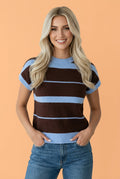 Stripe Short Sleeve Round Neck Knit Top