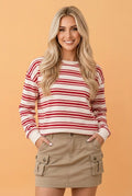 Stripe Drop Shoulder Long Sleeve Pullover Top