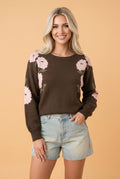 Floral Drop Shoulder Long Sleeve Pullover Sweater