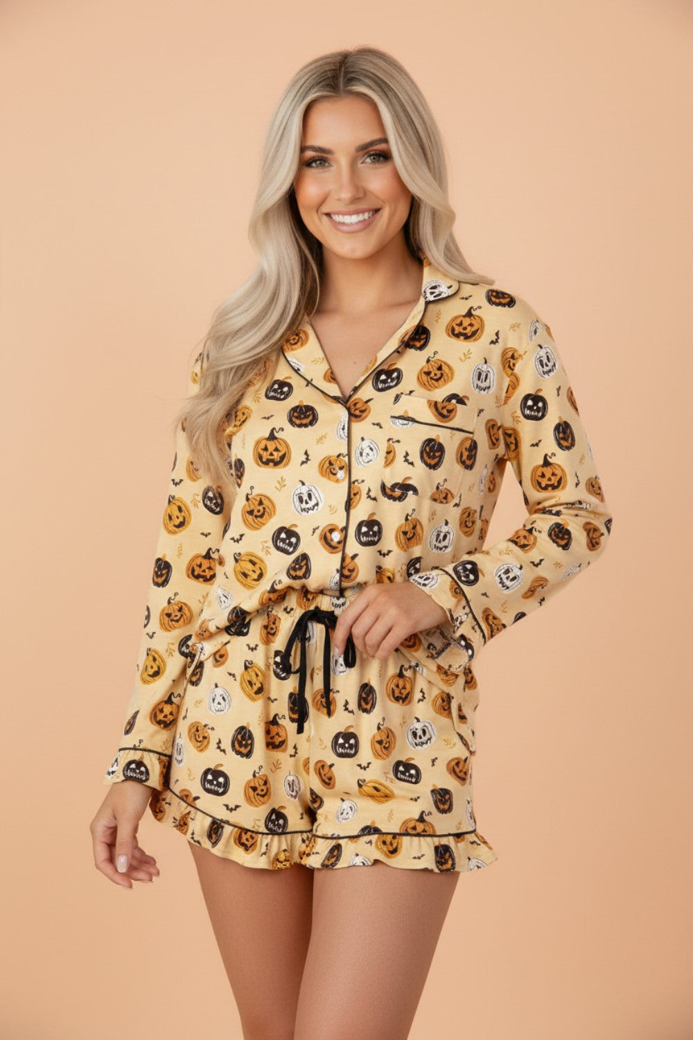 Halloween Jack-O-Lantern Ruffle Top & Shorts Lounge Set