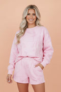 Abstract Ribbed Crew Neck Top & Elastic Waist Shorts Set
