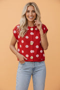 Polka Dot Drop Shoulder Buttoned Knit Vest