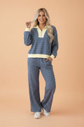Stripe Colorblock Zip V-Neck Pullover and Pants Set
