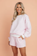 Gingham Contrast Trim Pullover Top & Shorts Set